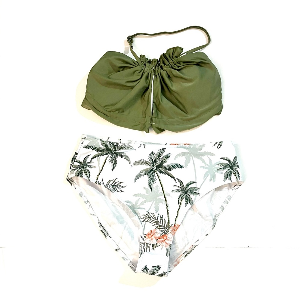 SHEIN Girls Tropical Print High Waisted Bikini Set Green Size 14 NWT